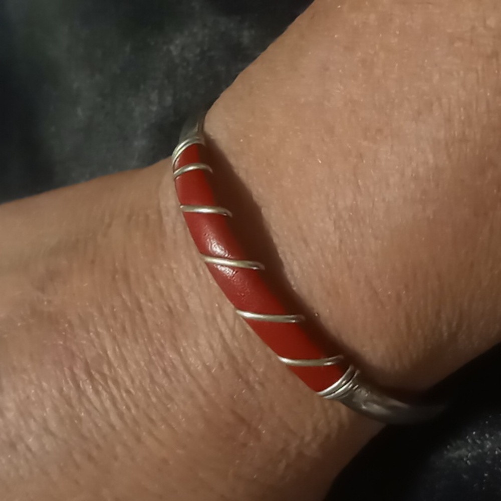 Vintage Sterling sliver and red cuff bracelet